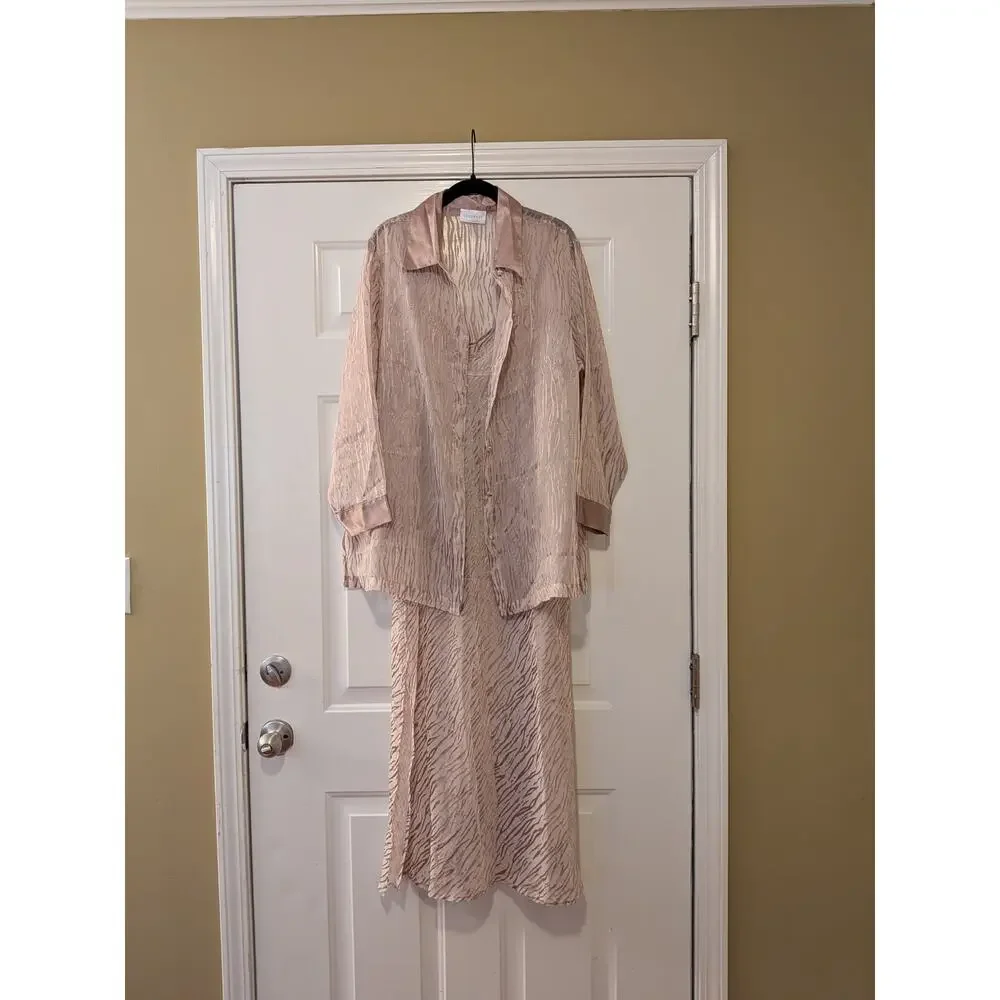Cabernet Sleepwear Lounge Set NWT Sheer Gold Zebra Duster Slip Dress Size Medium